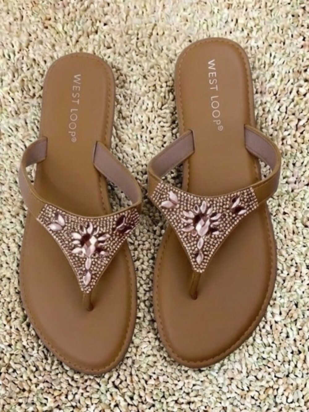 West Loop Sparkle Beaded Flip Flop Sandals NWOT